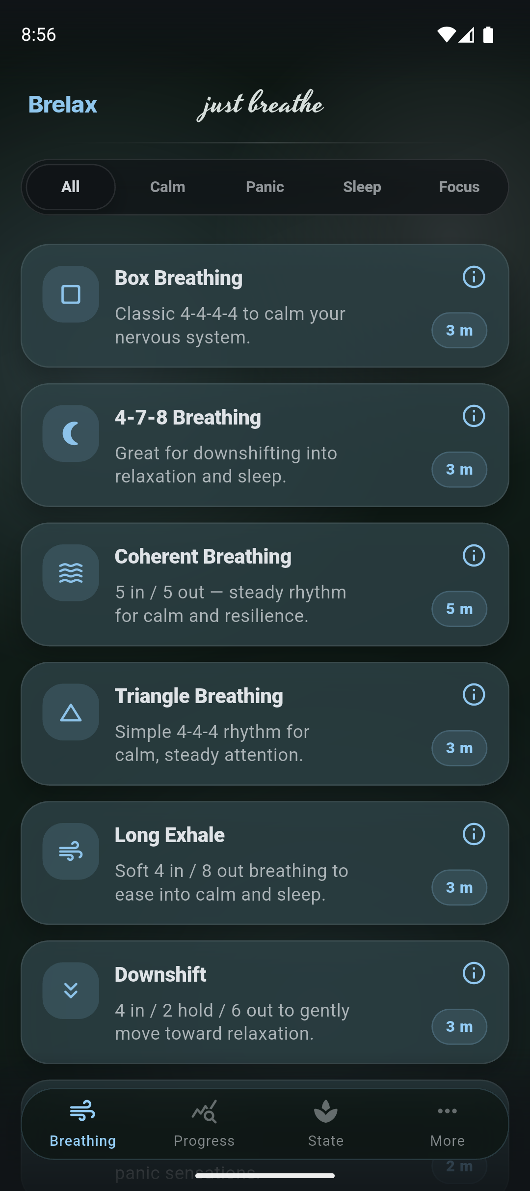 Brelax breathing exercises dark screen