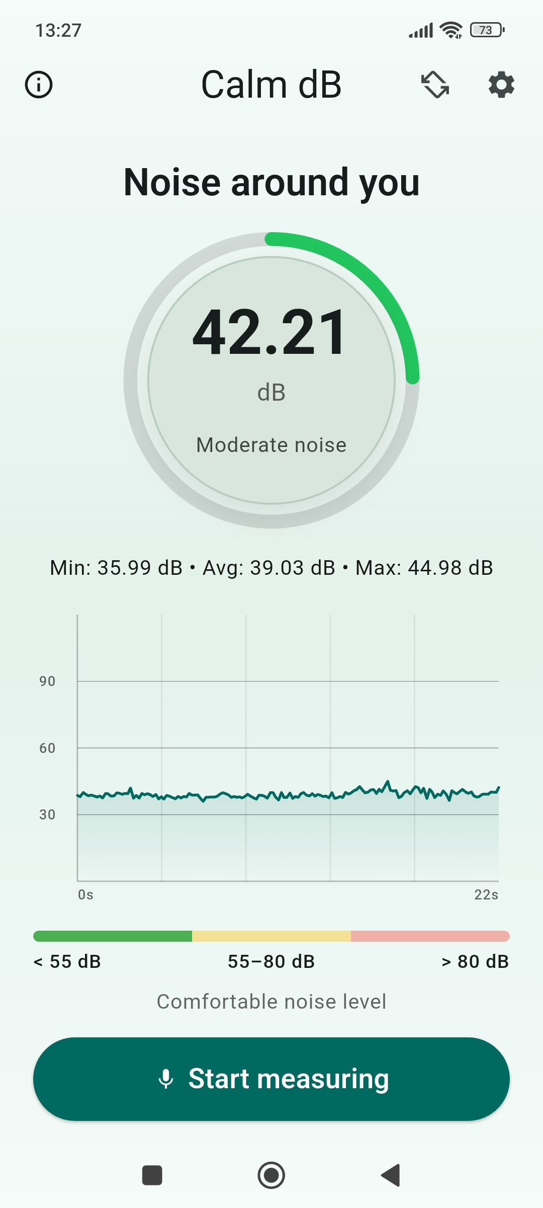 Calm dB main screen light