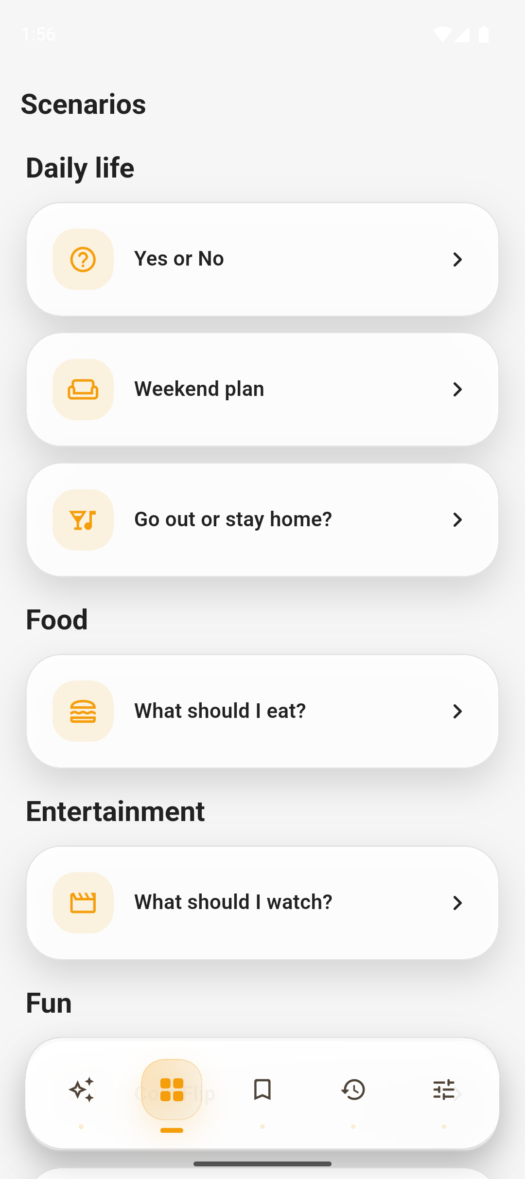 Pickly scenarios screen