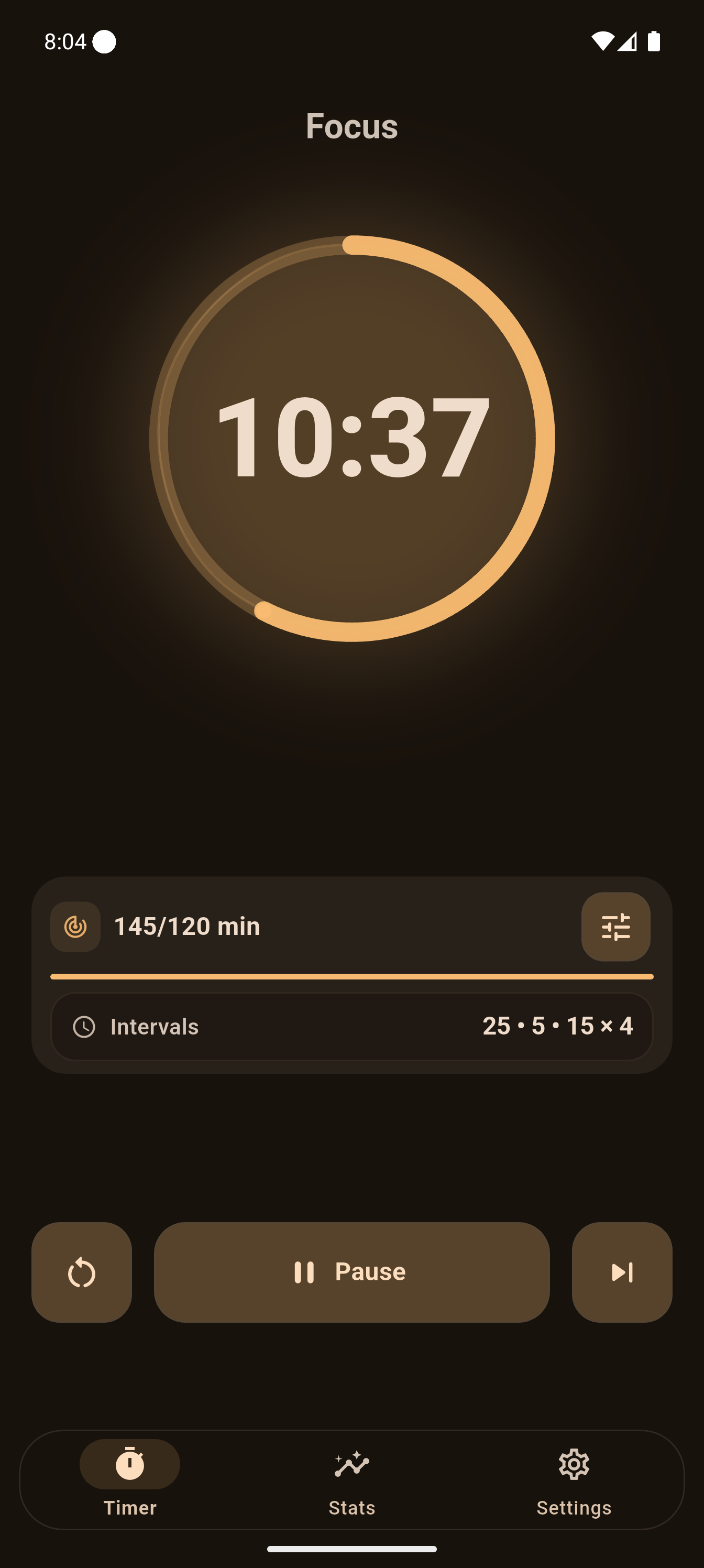 Pomodoro Timer dark focus screen