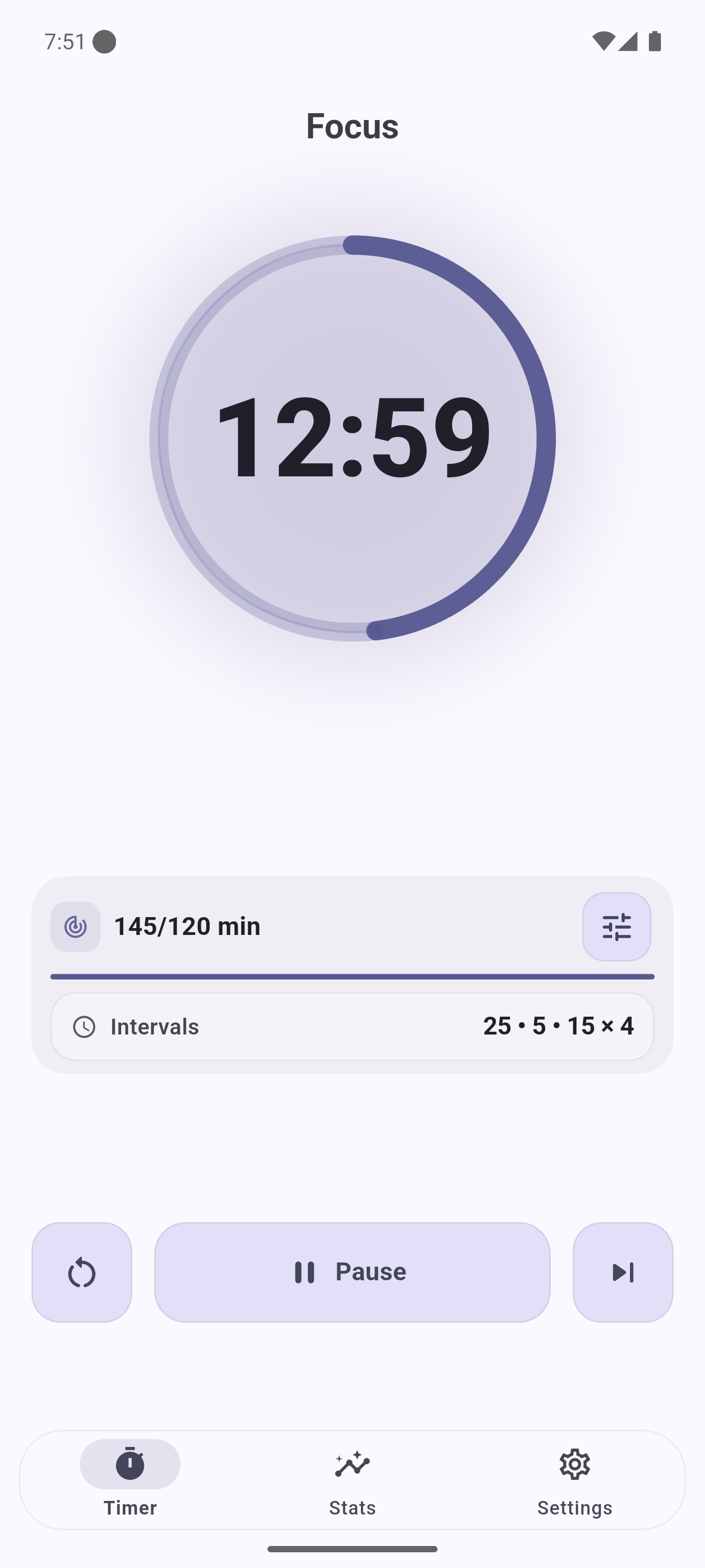Pomodoro Timer light focus screen